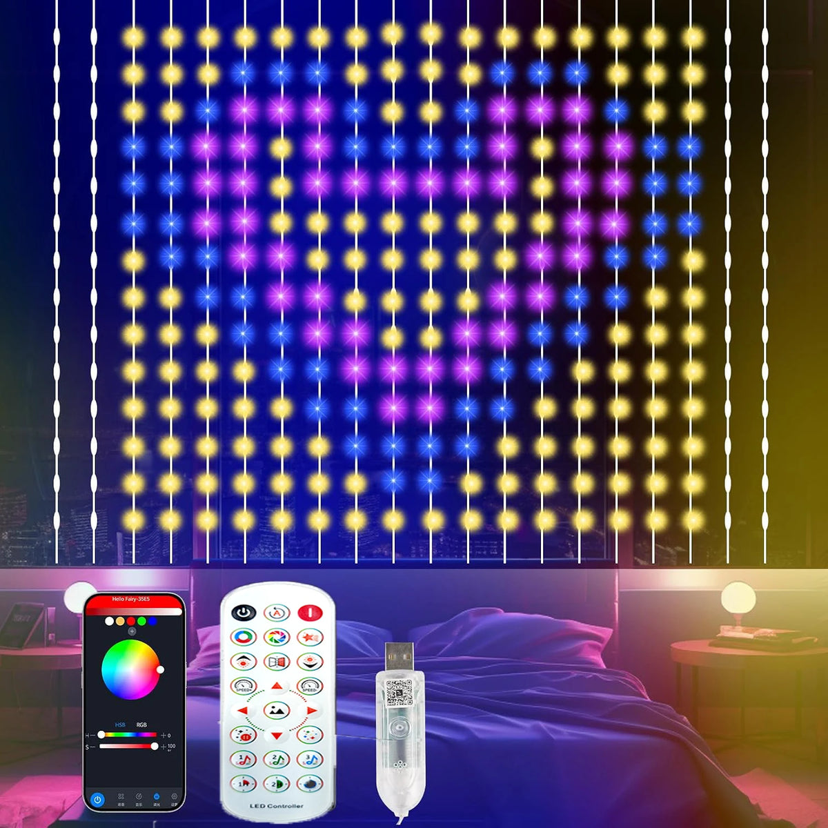 LED Curtain Fairy Lights – App-Controlled Music Sync, DIY Patterns, Waterproof, 6–10m (20–33 ft) Indoor/Outdoor Party & Holiday Decor