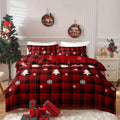 3-Piece Christmas Duvet Cover Set – Checkered Elk & Snowflake Print, Soft Breathable Hypoallergenic Polyester, Machine Washable