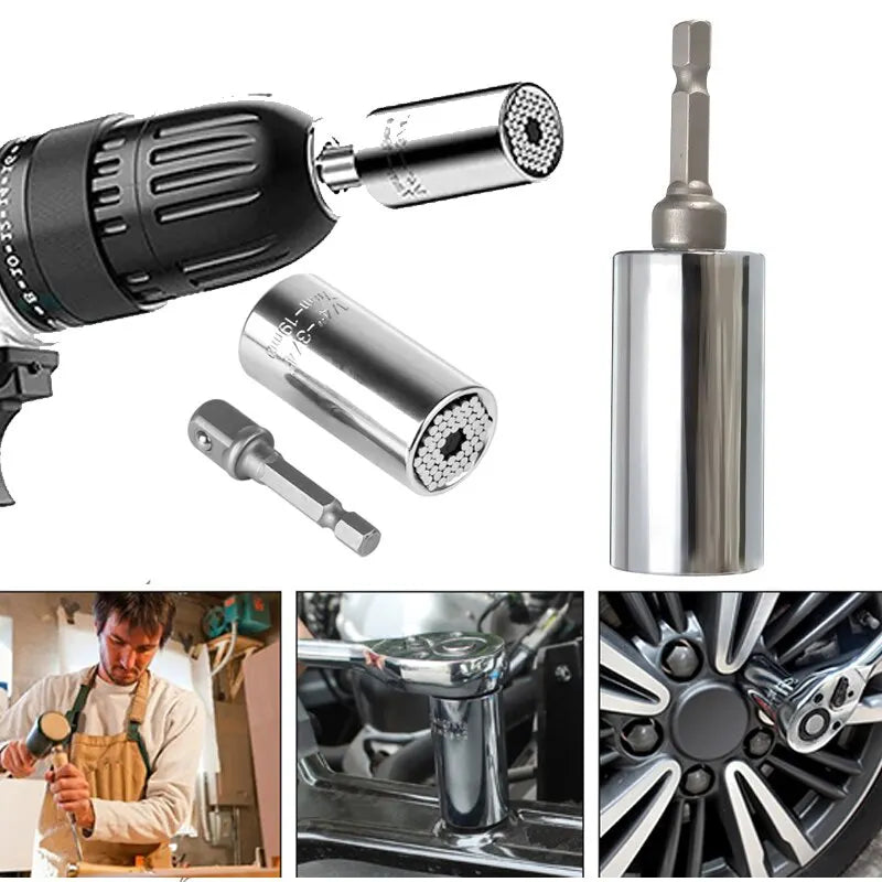 Multifunctional Magic Socket Wrench 7–19mm (0.28–0.75 in) with Extension Rod & Electric Drill Adapter