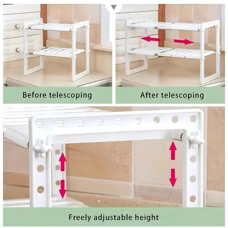 Multi-Purpose Stackable Cabinet Organizer Shelves – Kitchen, Sink & Pantry Storage