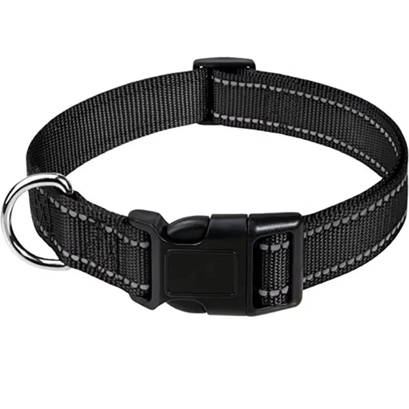 Reflective Adjustable Nylon Dog & Cat Collar — Padded Anti-Choke, Anti-Slip with Quick-Release Buckle (L: 40–60 cm / 15.7–23.6 in; XL: 45–70 cm / 17.7–27.6 in)
