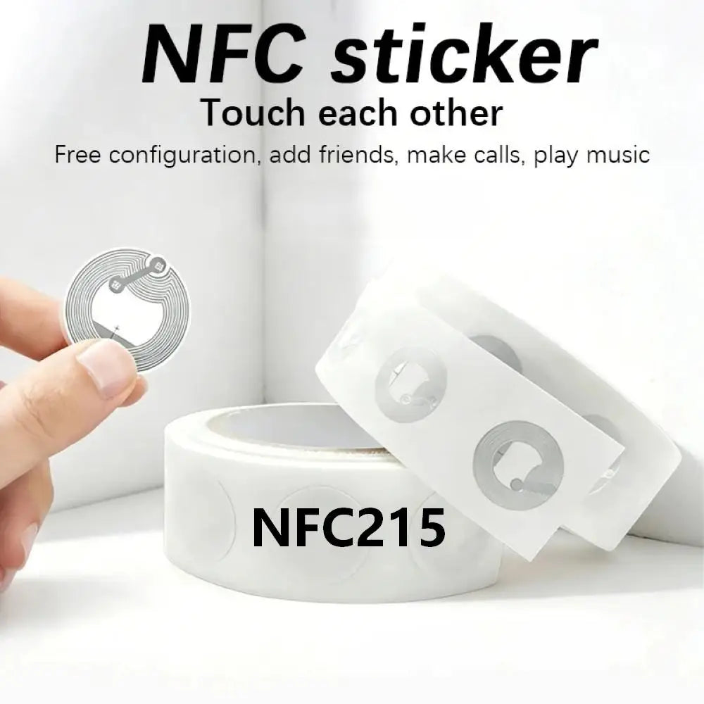 20-Pack NTAG215 NFC Sticker Tags 13.56 MHz ISO14443A Self-Adhesive White 25mm (0.98 in) Rewritable RFID Labels