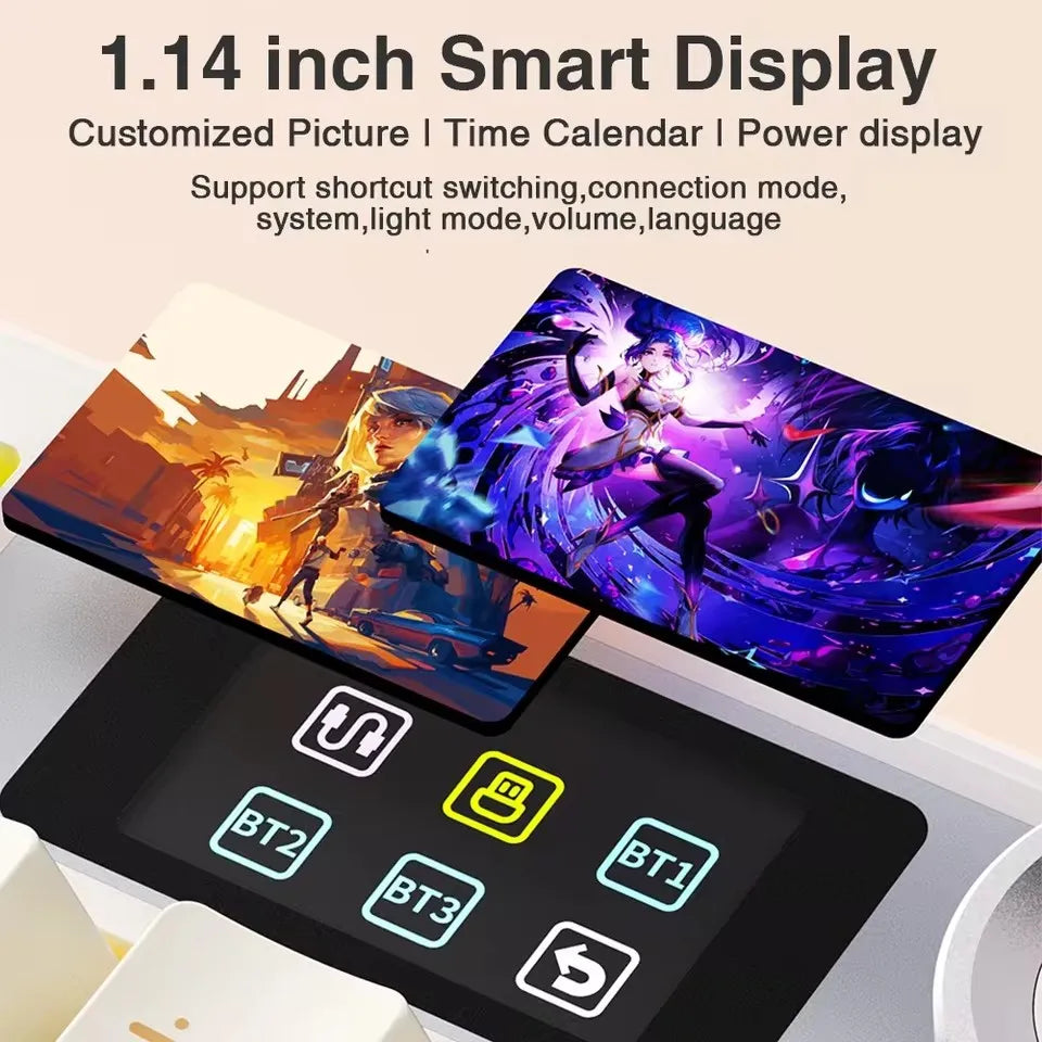 Mechanical Gaming Keyboard — Tri-Mode Bluetooth/2.4G/Wired, Hot-Swappable 108-Key, RGB, 1.14" (29 mm) TFT Smart Display, Multi-Function Knob, 8000mAh Battery, PBT Keycaps