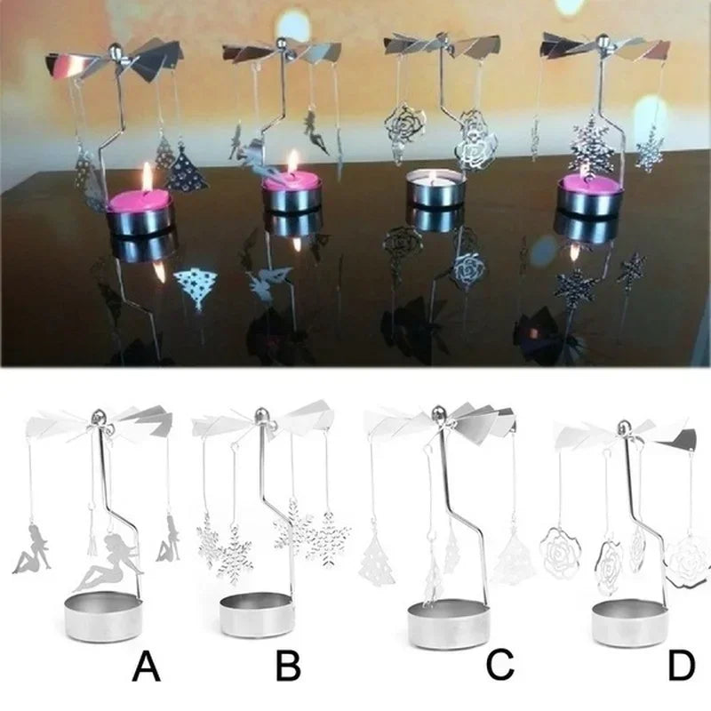 Spinning Metal Carousel Tea Light Candle Holder, Rotating Christmas Candelabra for Home Decor (3.15 x 5.12 in / 8 x 13 cm)
