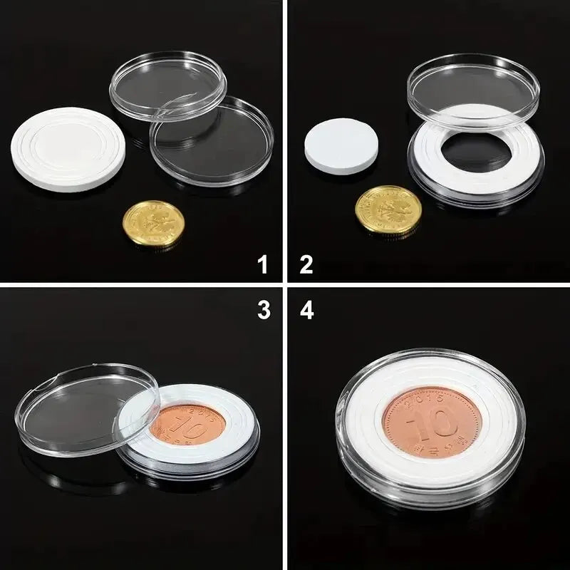 100-Pack Clear Round Coin Capsules with Storage Case, Coin Protection for Collectors and Gifts