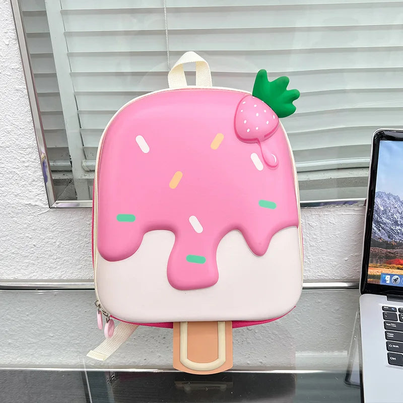 Ice Cream Shape Kids Backpack for Kindergarten - Cute Cartoon School Bag for Girls & Boys, Ages 4-6 (PVC, Zipper)