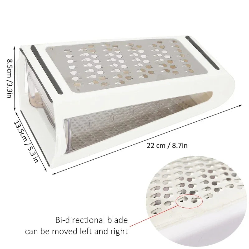 Stainless Steel Double-Sided Vegetable & Cheese Grater with Catch Container