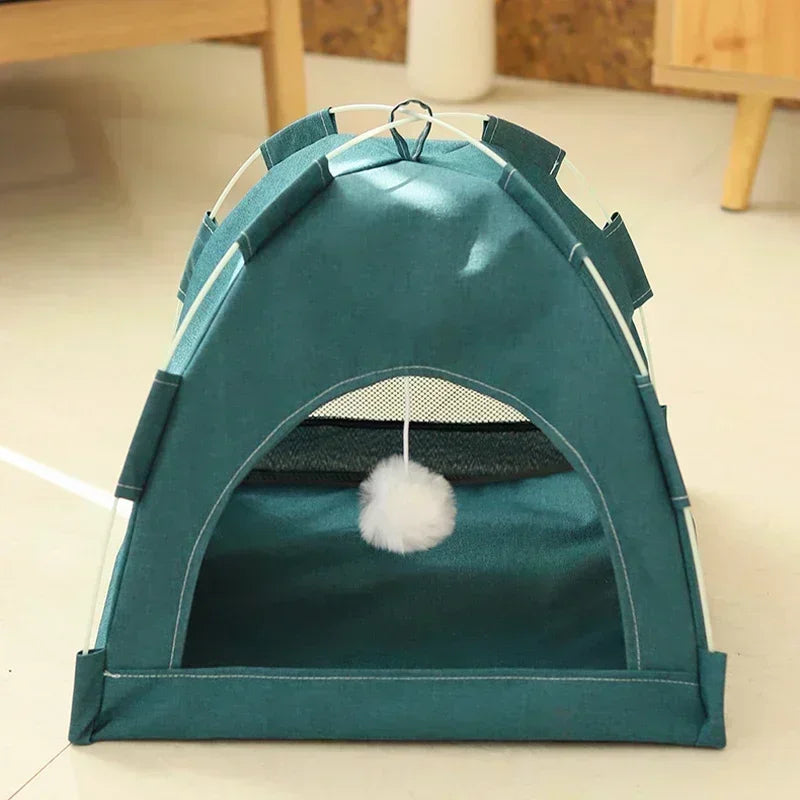 Removable Pet Tent Bed Semi-Enclosed Fleece Cat & Small Dog Sofa Basket Cozy Cave Sleeping Bed for Indoor Room Decor