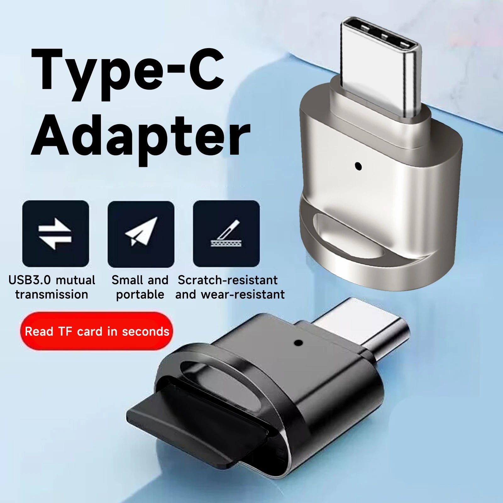 USB-C OTG Micro SD (TF) Card Reader with Keychain Port — Type-C Memory Card Adapter for Smartphones, Tablets & Laptops