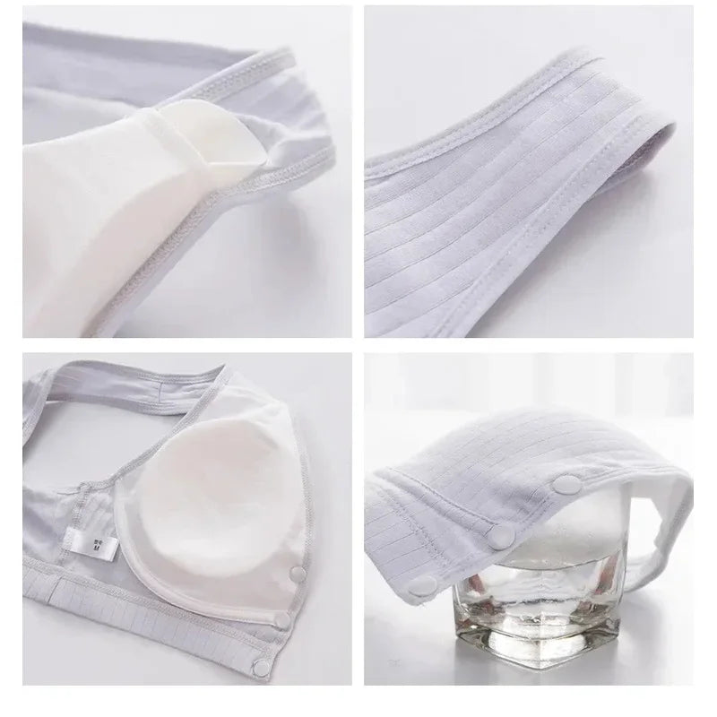 Soft Cotton Maternity Nursing Bra - Wire-Free Front-Closure Breastfeeding Bra for Pregnancy & Nursing
