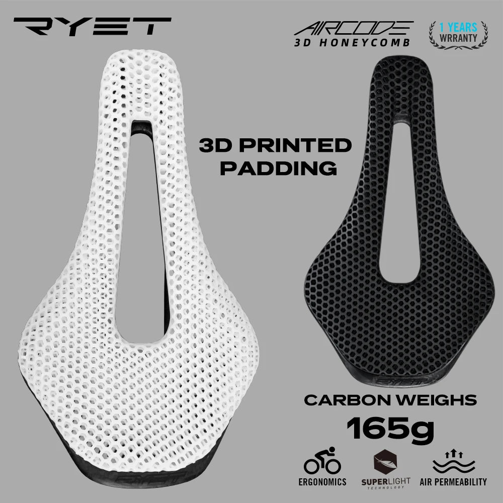 3D Printed Carbon Fiber Bicycle Saddle 255x150mm (10 x 5.9 in) – Ultralight Hollow Breathable MTB & Road Bike Seat