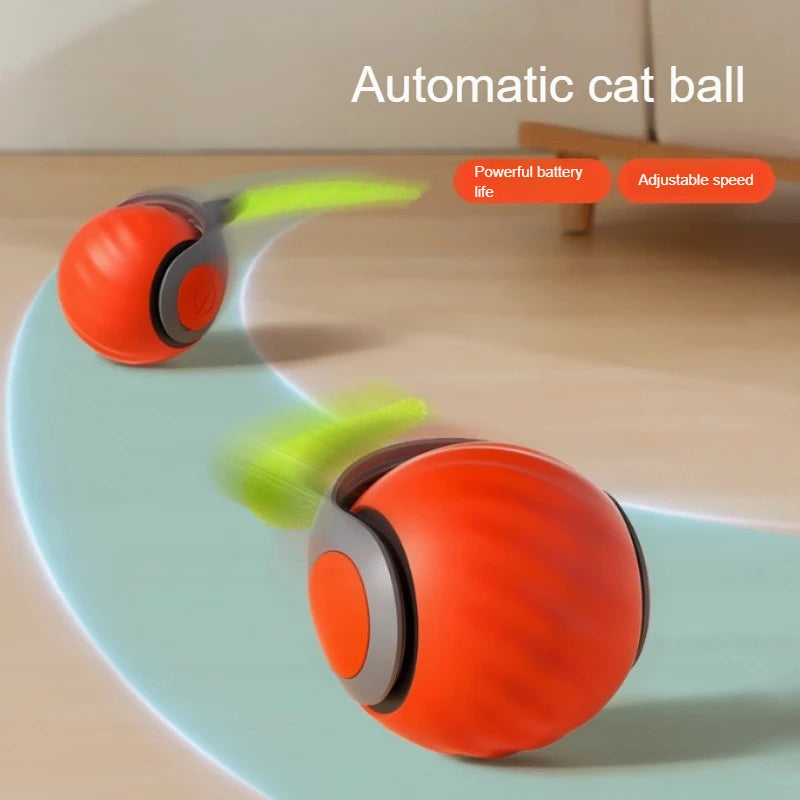 Interactive USB Rechargeable Rolling Cat Toy with Faux Tail — Automatic Teaser Ball for Cats & Small Dogs