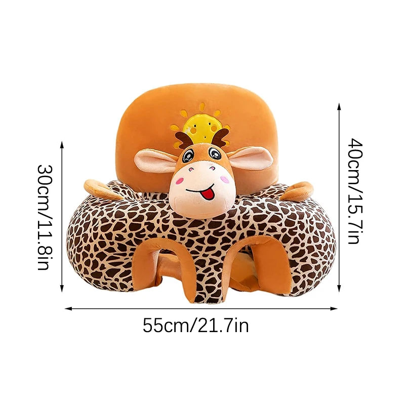 Plush Cartoon Baby Seat Cover (Cover Only) — Infant Sofa Support for Learn-to-Sit Toddlers, 21.7 x 21.7 x 15.7 in (55 x 55 x 40 cm), Washable