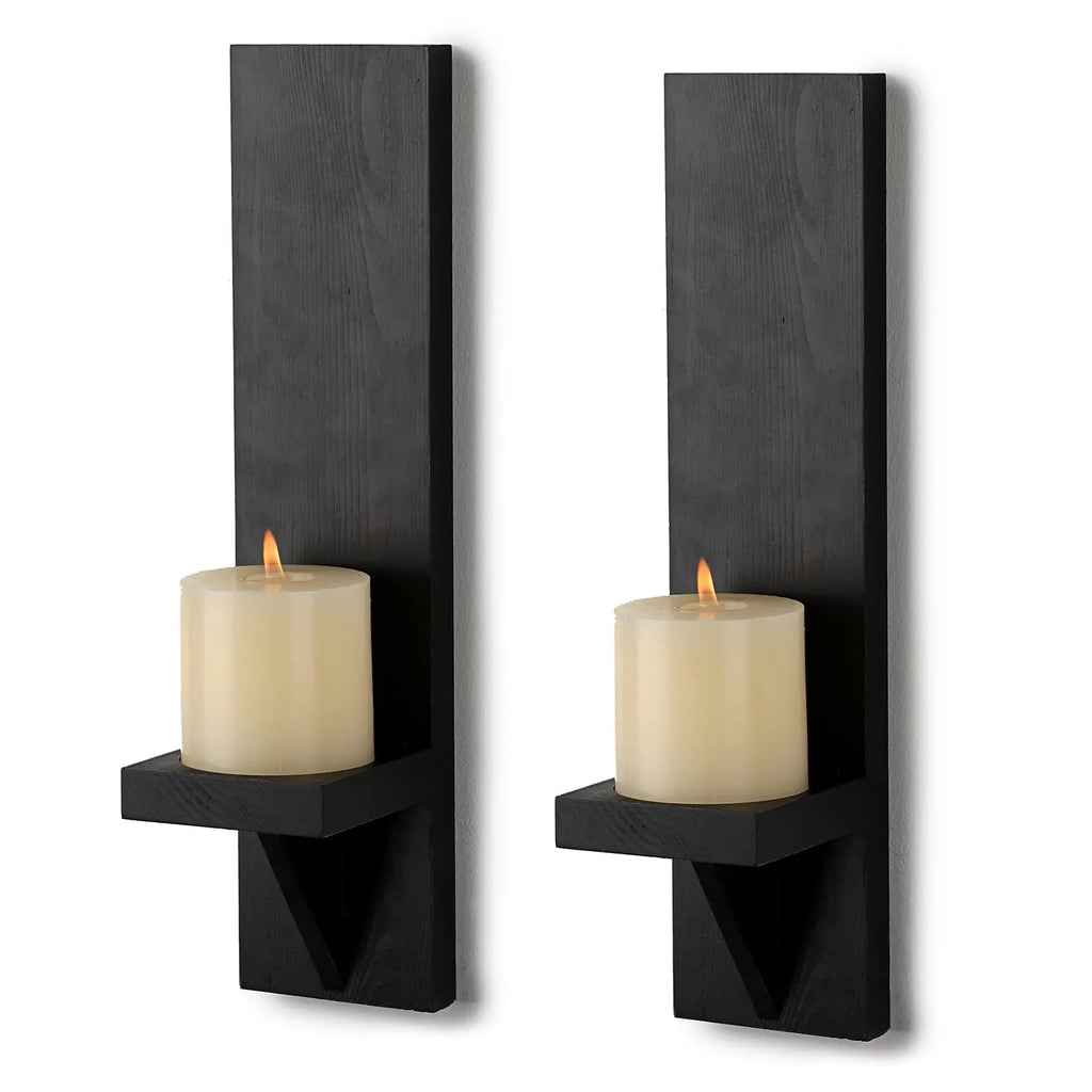 Set of 2 Wooden Wall Candle Sconces 15 in x 3.5 in x 4.3 in (38.1 x 8.9 x 10.9 cm) Rustic Wall-Mount Pillar Candle Holders