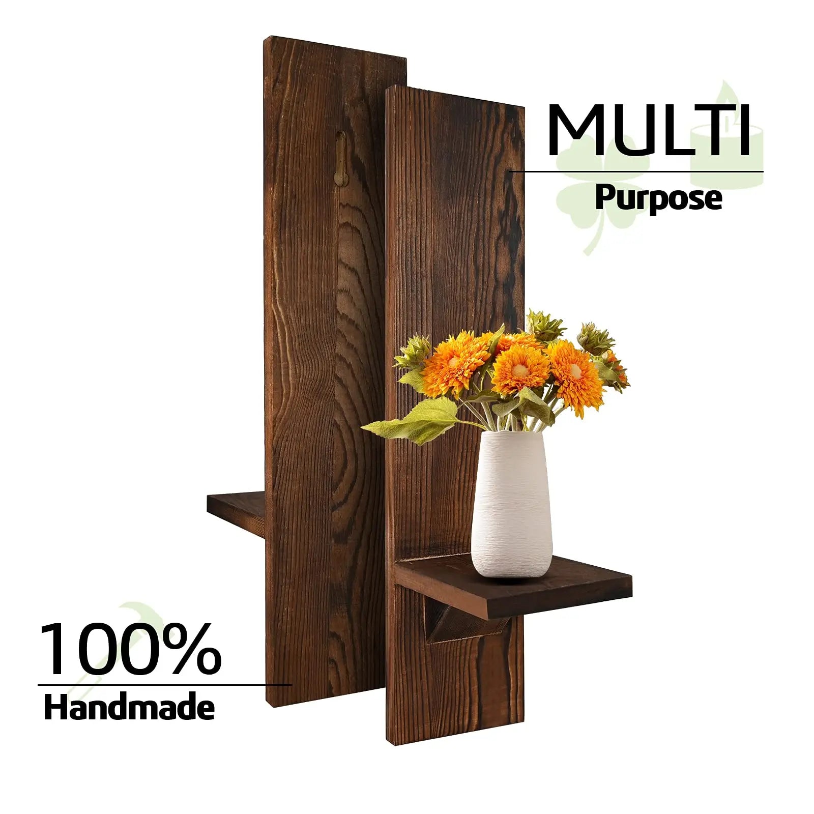 Set of 2 Wooden Wall Candle Sconces 15 in x 3.5 in x 4.3 in (38.1 x 8.9 x 10.9 cm) Rustic Wall-Mount Pillar Candle Holders