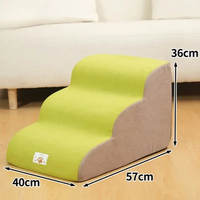 2- or 3-Step Pet Stairs for Dogs & Cats — Removable Washable Non-Slip Ramp for Sofa & Bed, PU Velvet Foam Pet Steps for Small & Senior Pets