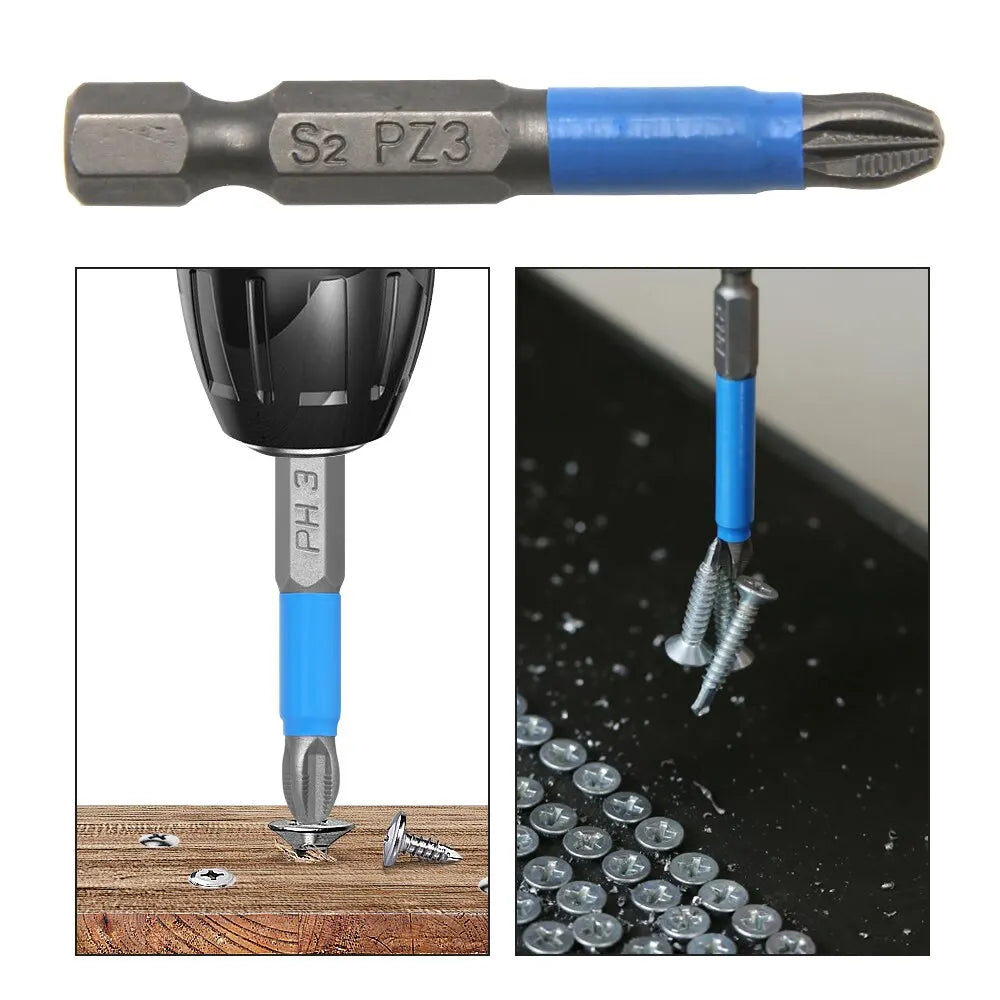 6-Piece 1/4 in (6.35 mm) Hex Shank Anti-Skid Screwdriver Bit Set for Woodworking, PH1 PH2 PH3 PZ1 PZ2 PZ3