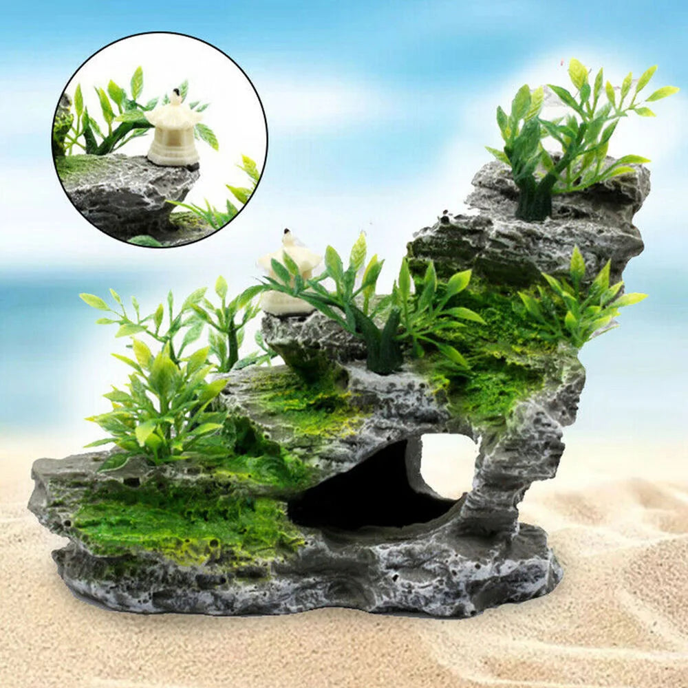 Resin Rockery Fish Cave Aquarium Ornament - Mountain Stone Hideout 5.5 x 3.1 x 3.9 in (14 x 8 x 10 cm)