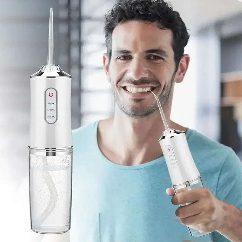 Portable Rechargeable Water Flosser Oral Irrigator USB – 3 Modes, IPX7, 4 Nozzles, 220ml (7.4 fl oz)