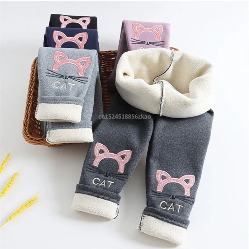 Girls Winter Fleece Leggings - Thick Plus Velvet Warm Pencil Pants for Ages 7-13