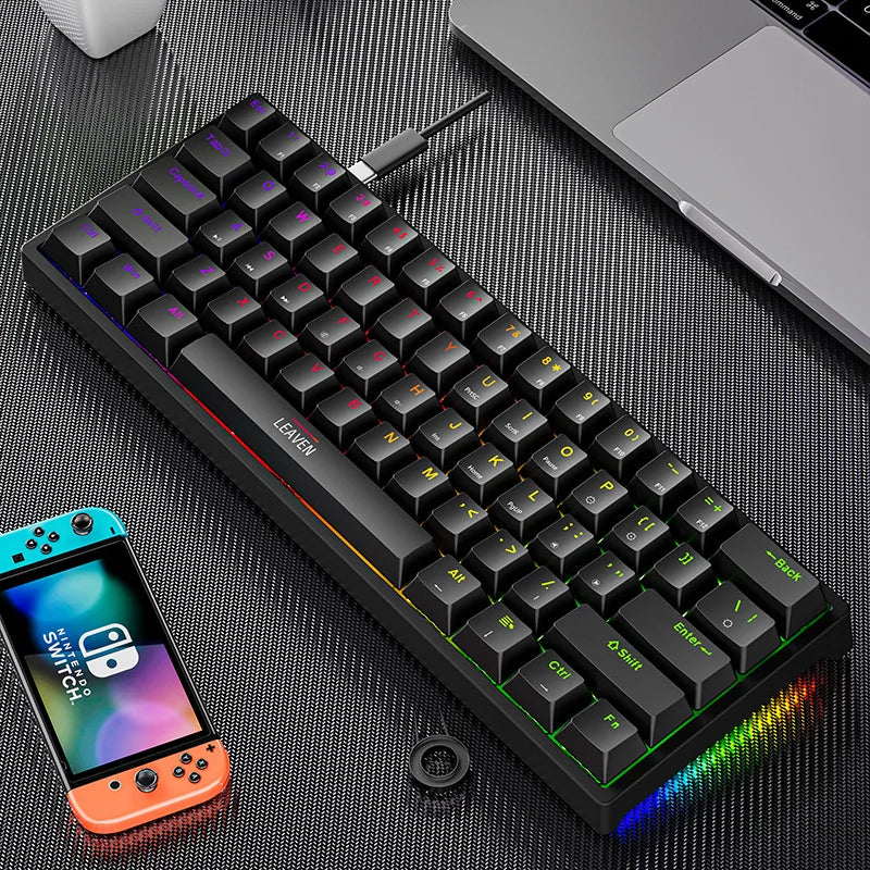 61-Key 60% Mechanical Gaming Keyboard Hotswap USB-C Wired RGB PBT Keycaps Compact Ergonomic