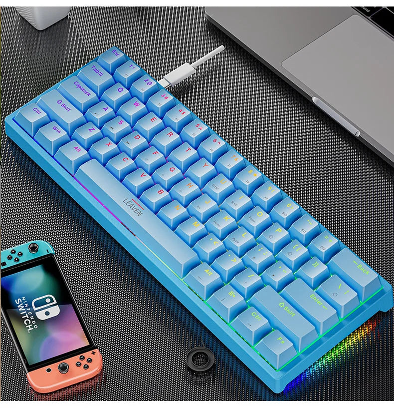 61-Key 60% Mechanical Gaming Keyboard Hotswap USB-C Wired RGB PBT Keycaps Compact Ergonomic