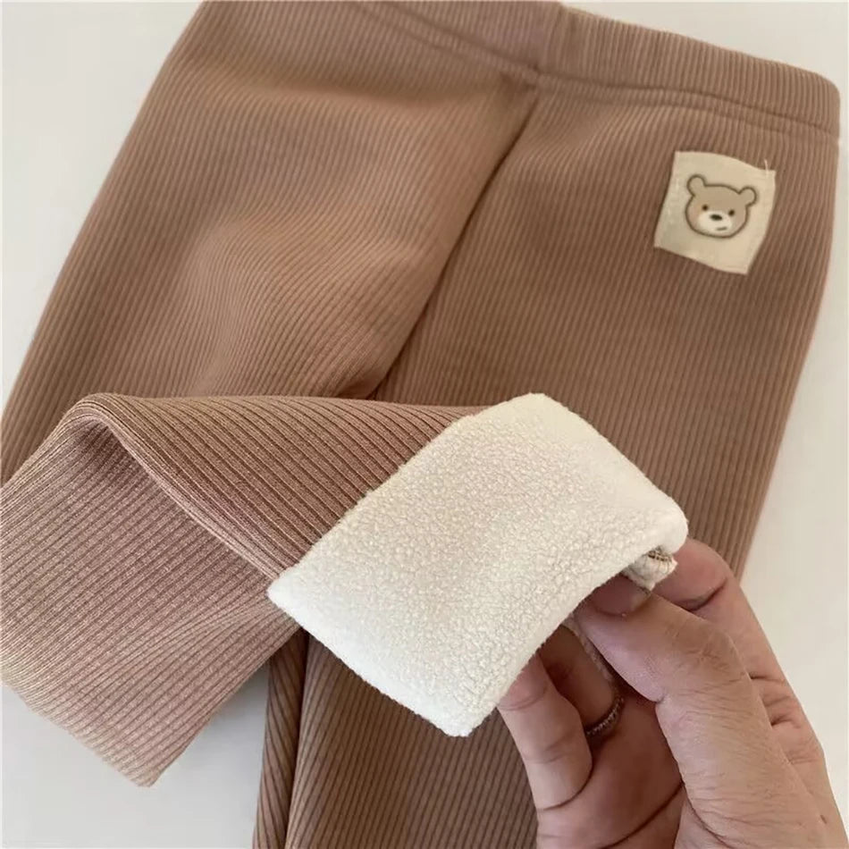 Korean-Style Autumn Winter Footed Leggings for Kids – Warm Polyester Unisex Baby/Toddler Sizes 80–130 (31.5–51.2 in)