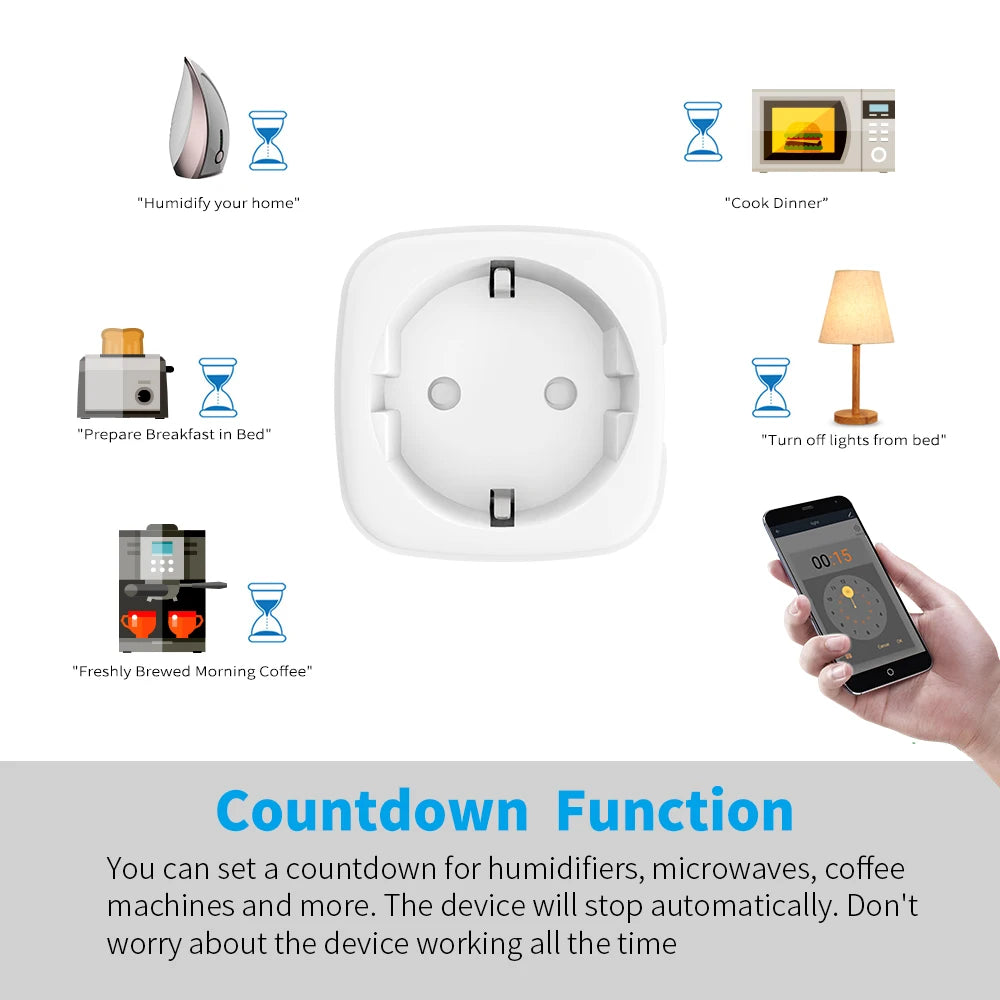 Smart WiFi Dual Outlet Wall Socket 16A/20A – Voice Control with Google & Alexa, Timer & Energy Monitoring (EU Plug)
