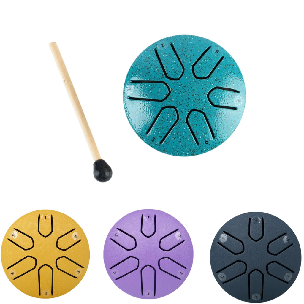 3-Inch (7.6 cm) 6-Tone Steel Tongue Drum - Mini Handpan with Drumstick, Beginner-Friendly Percussion Set