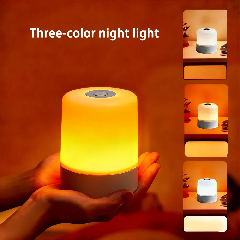 Dimmable LED Bedside Night Light – Rechargeable & Plug-In Touchscreen RGB Desk Lamp for Bedroom Reading