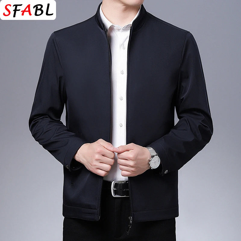 Men's Business Casual Zipper Blazer Jacket - Smart Casual Outerwear for Spring & Autumn