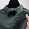 Men's Business Casual Short-Sleeve Polo Shirt – Breathable Solid Bone Flower Design