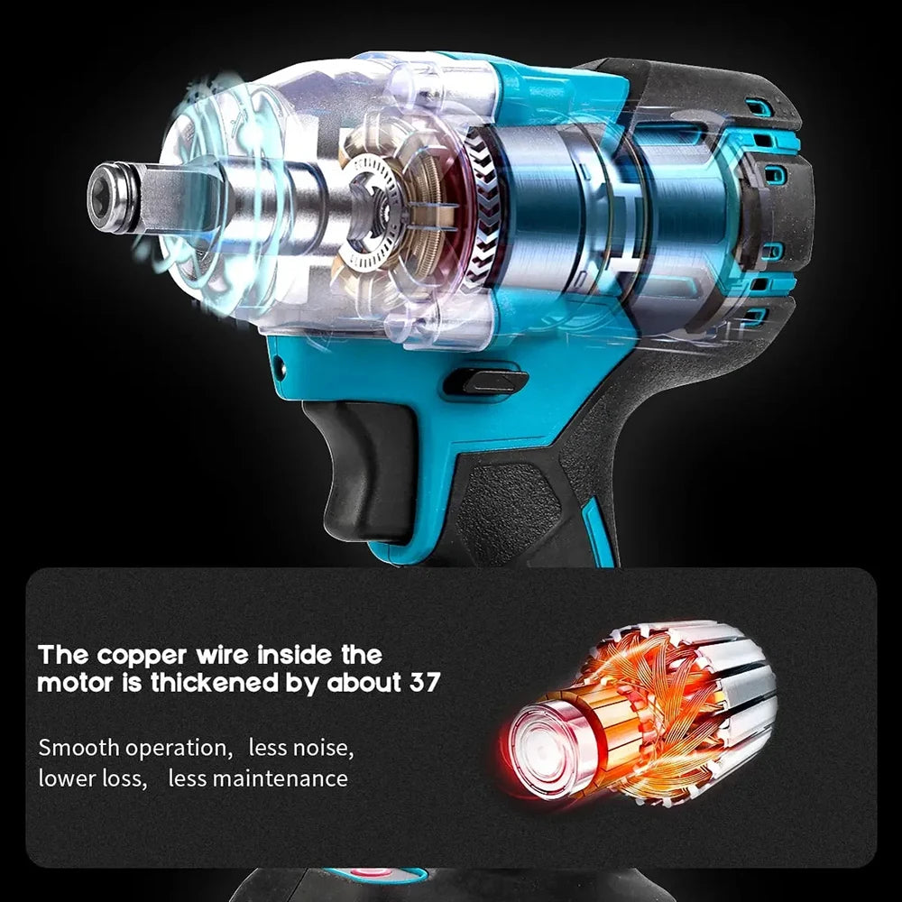 1/2-Inch (12.7mm) Brushless Cordless Impact Wrench 2-in-1 | 520 N·m Torque, LED Work Light, Universal 18–21V Battery Compatible