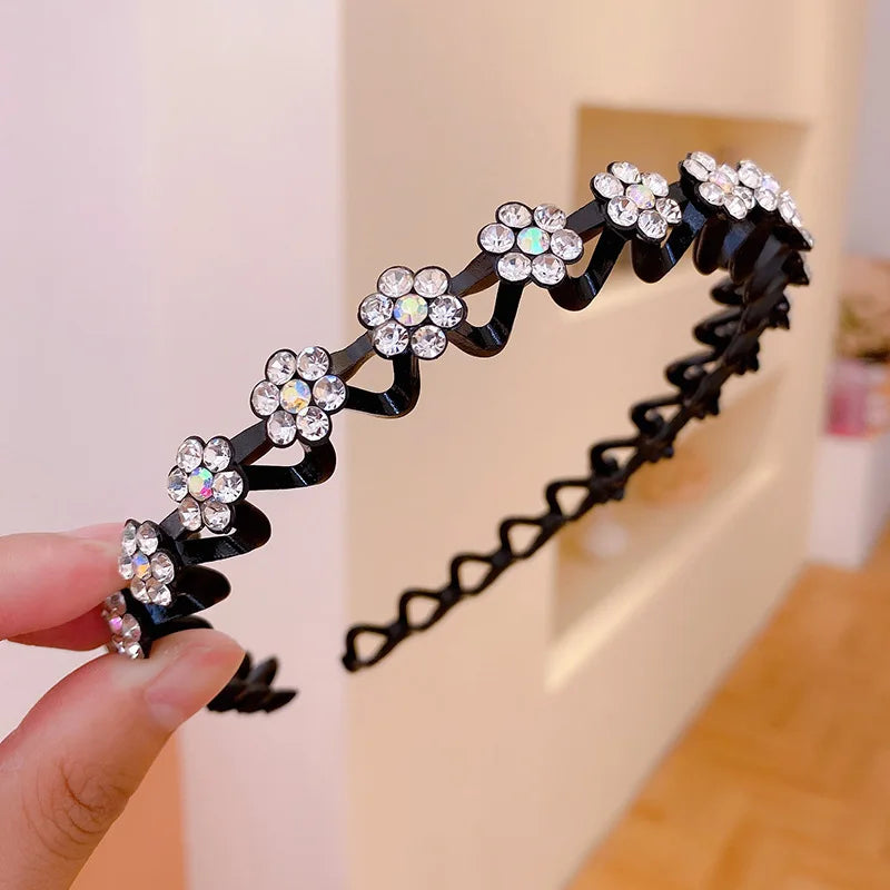 Pearl Rhinestone Non-Slip Elastic Flower Headband for Girls & Women