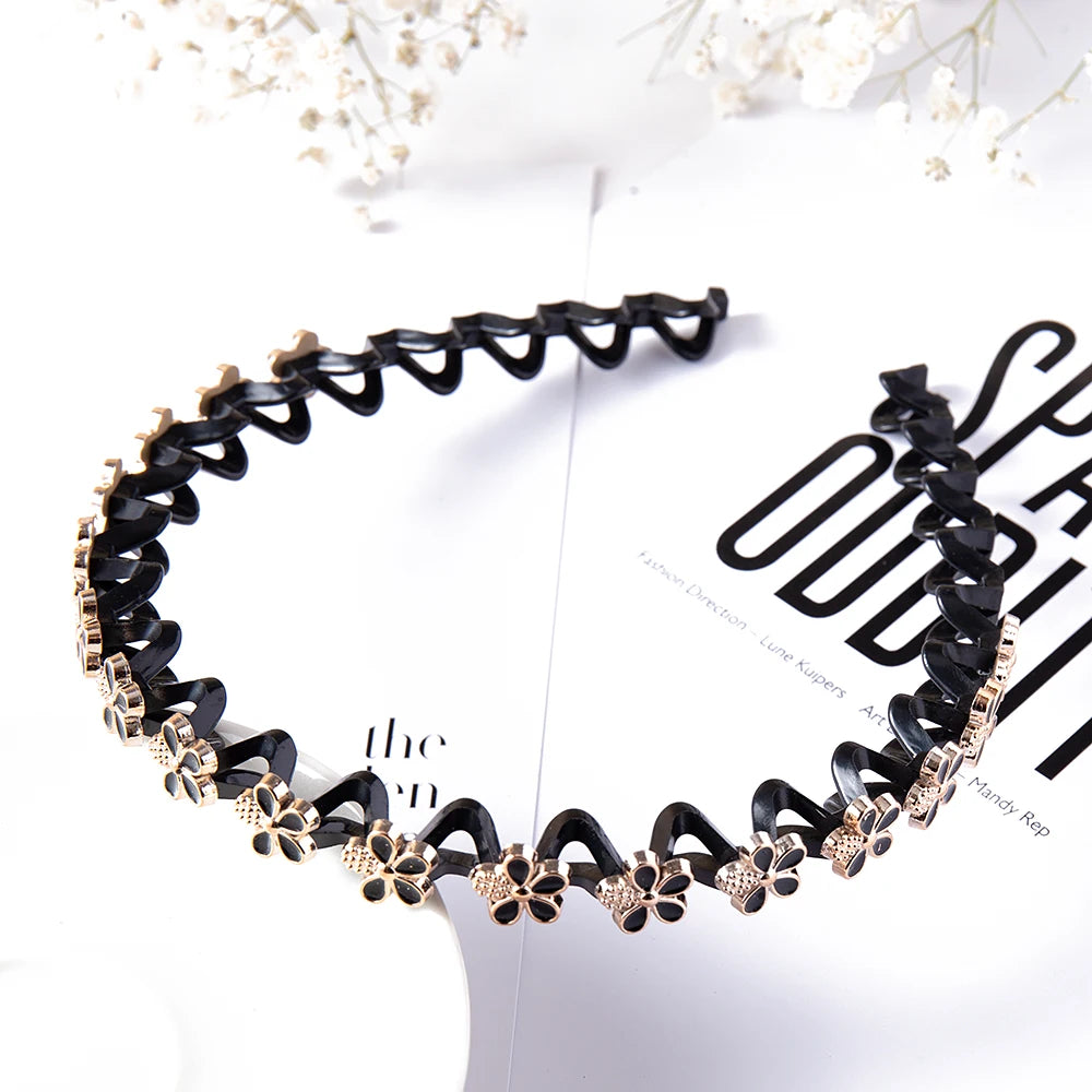 Pearl Rhinestone Non-Slip Elastic Flower Headband for Girls & Women