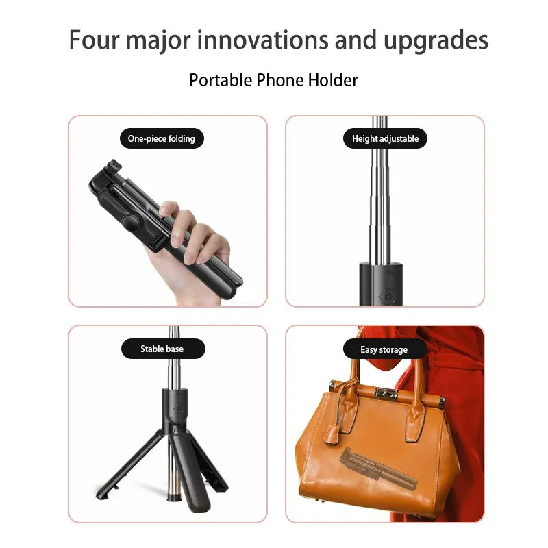 Bluetooth Wireless Selfie Stick & Mini Tripod — Extendable Monopod with Remote Shutter, Phone Holder (Extends to 27.6 in / 70 cm)