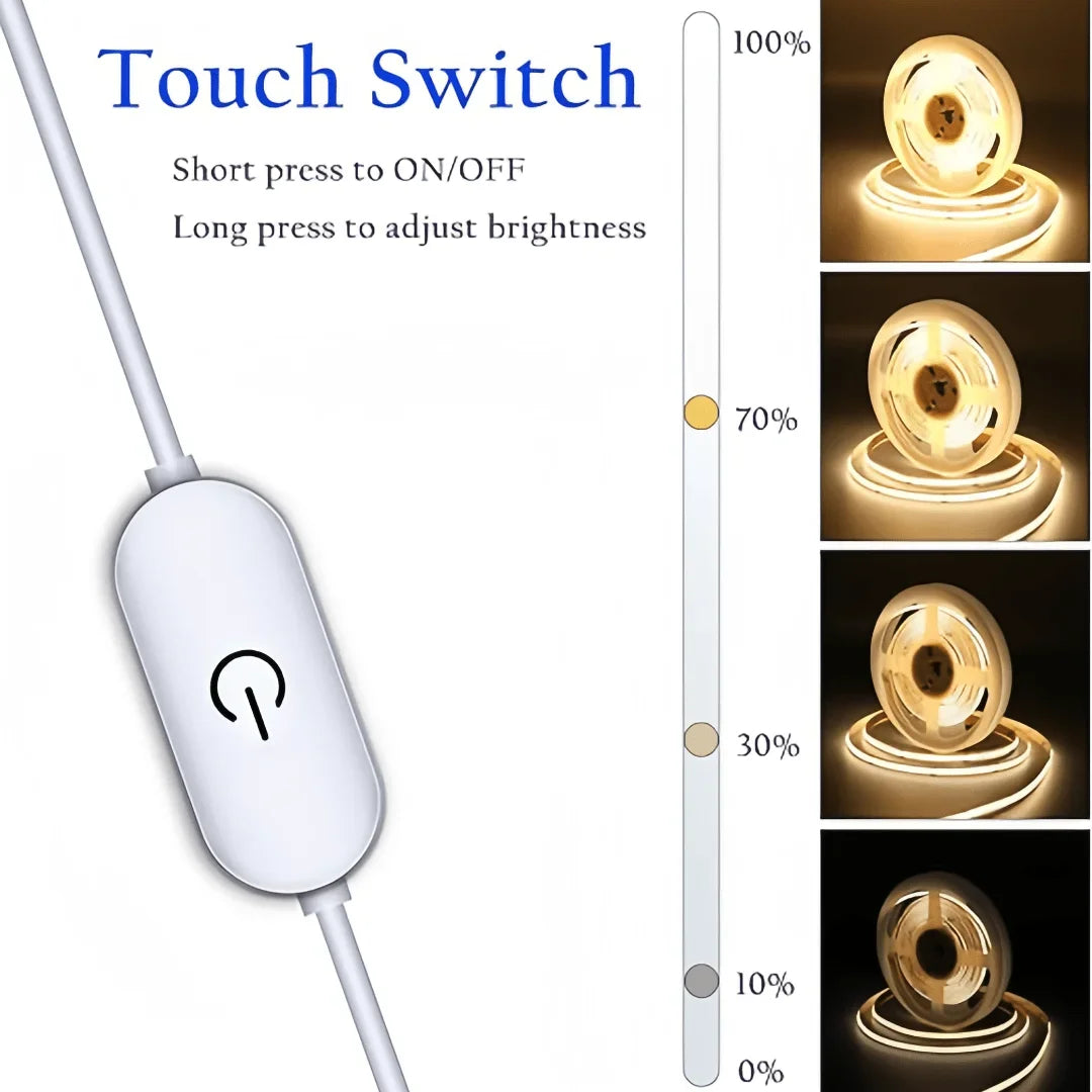 5V USB COB LED Strip Light Touch Dimmable - Flexible 1–5m (3.3–16.4 ft) Backlight for TV Mirror Cabinet