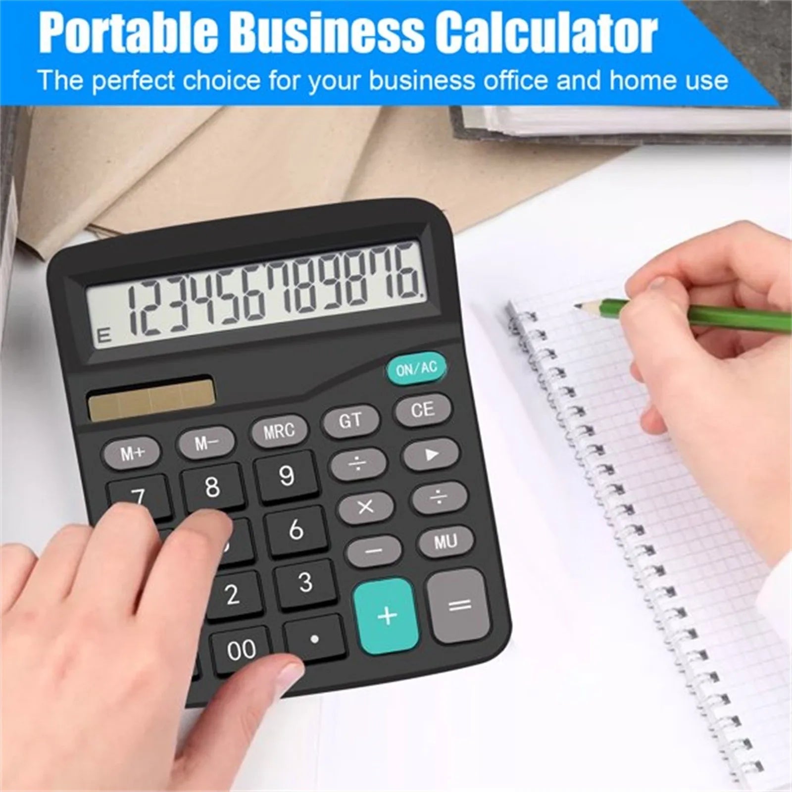 12-Digit Solar and Battery Dual Power Portable Desktop Calculator for Home Office School Accounting