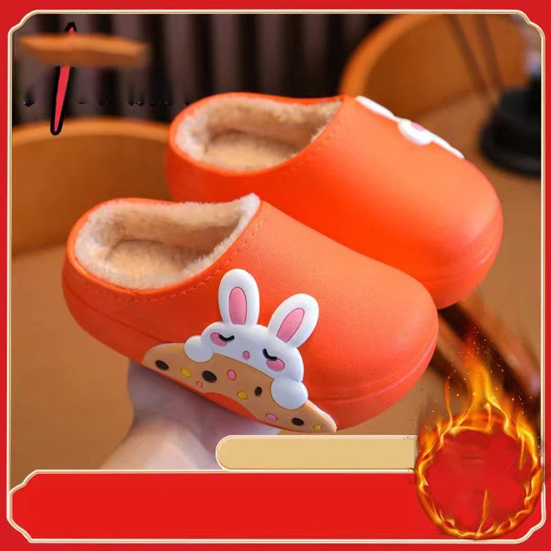 Unisex Kids Plush Waterproof Slippers - Thickened Anti-Slip Animal Print Home Slippers for Boys & Girls, Sizes 16–37 (12–22.5 cm / 4.7–8.9 in)