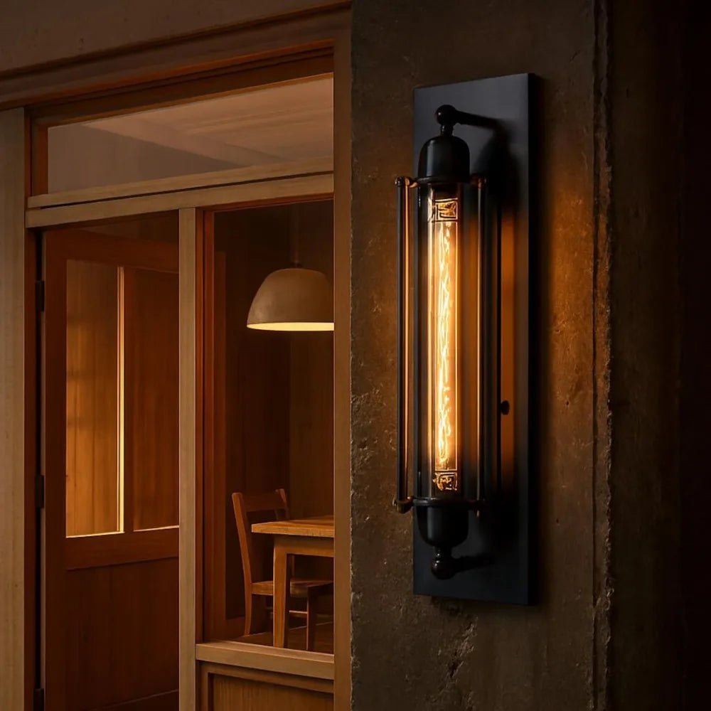 Industrial Metal Tube Wall Sconce – Retro Black Flute Wall Light, 17.7 in (45 cm) Vintage Home & Dining Lighting, E27