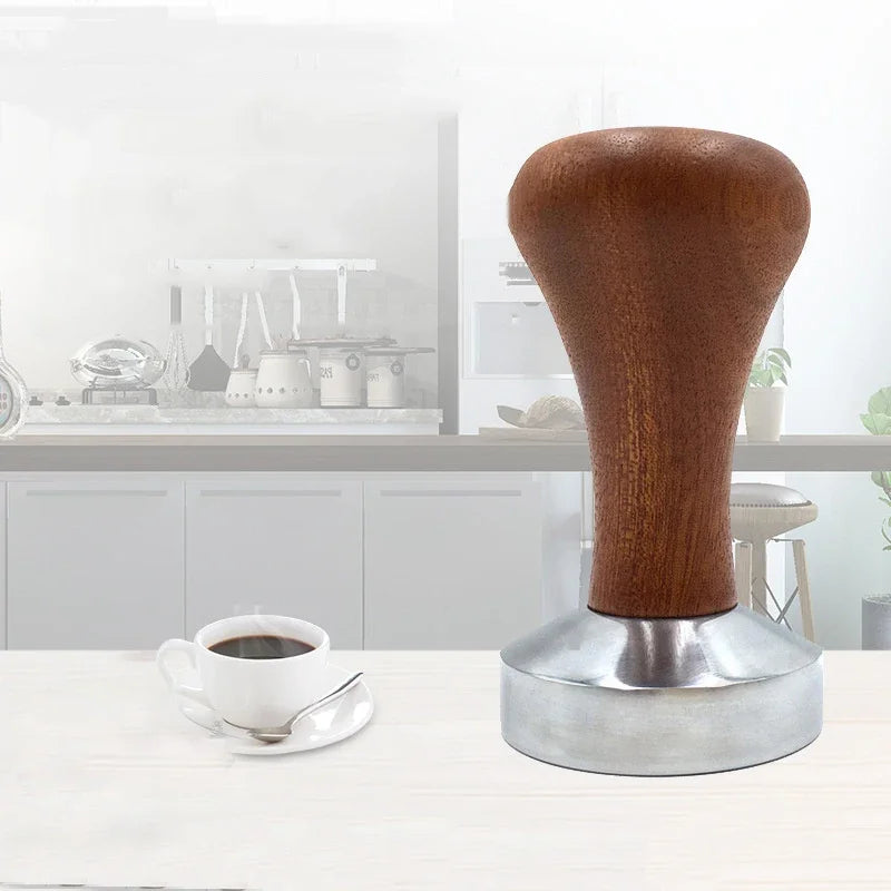 Espresso Tamper and Distributor 51/53/58 mm (2.01/2.09/2.28 in) Aluminum Flat Base with Wood Handle