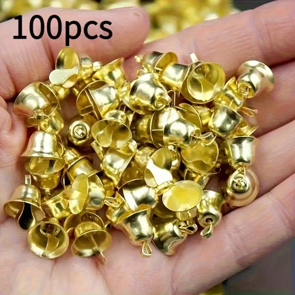 Mini Golden Bell Charms - 50/100-Pack Shiny Alloy Jingle Bells for DIY Crafts, Gift Wrapping & Wedding Decorations