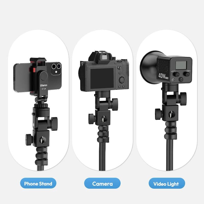 Light Stand Adapter with 1/4-Inch (6.35 mm) Mount and Cold Shoe Quick-Release Plate for Phone Stands, Cameras & Video Fill Lights