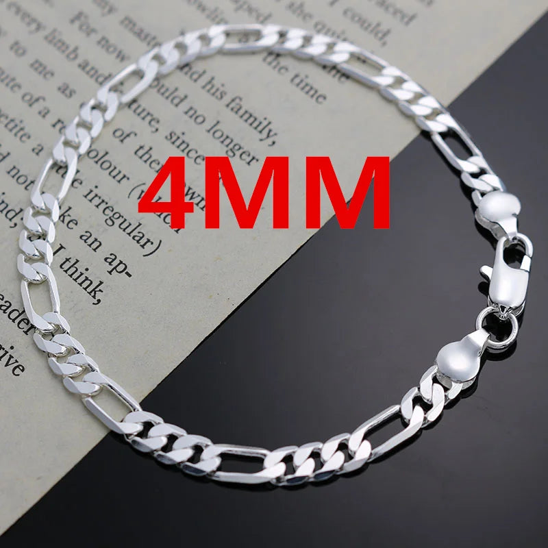 925 Sterling Silver 4mm Chain Necklace & Bracelet Set - Unisex Wedding Party Jewelry Gift