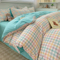 Nordic Plaid Washed Cotton Bedding Set - Duvet Cover + Pillowcases & Flat Sheet - Twin/Full/Queen/King