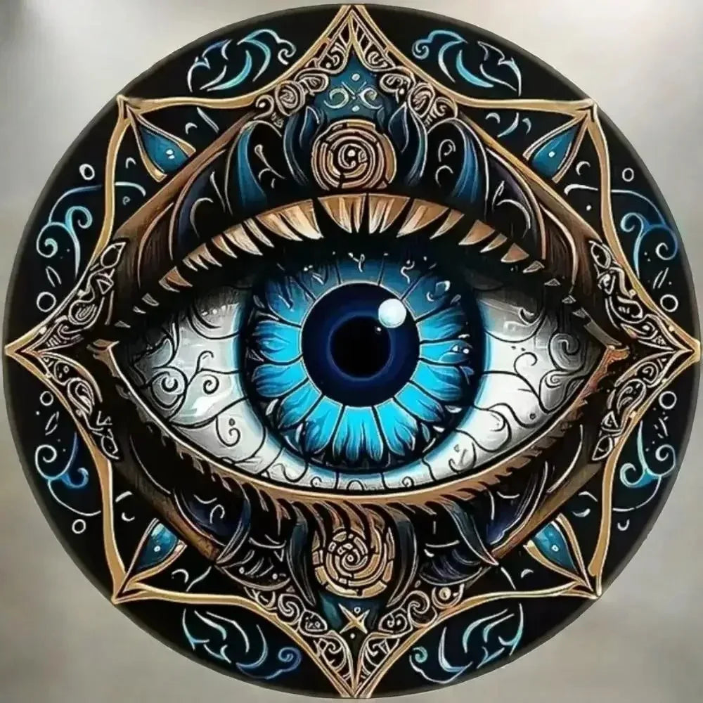 Evil Eye Tin Wall Decor - Boho Rustic Mandala Trident Metal Sign