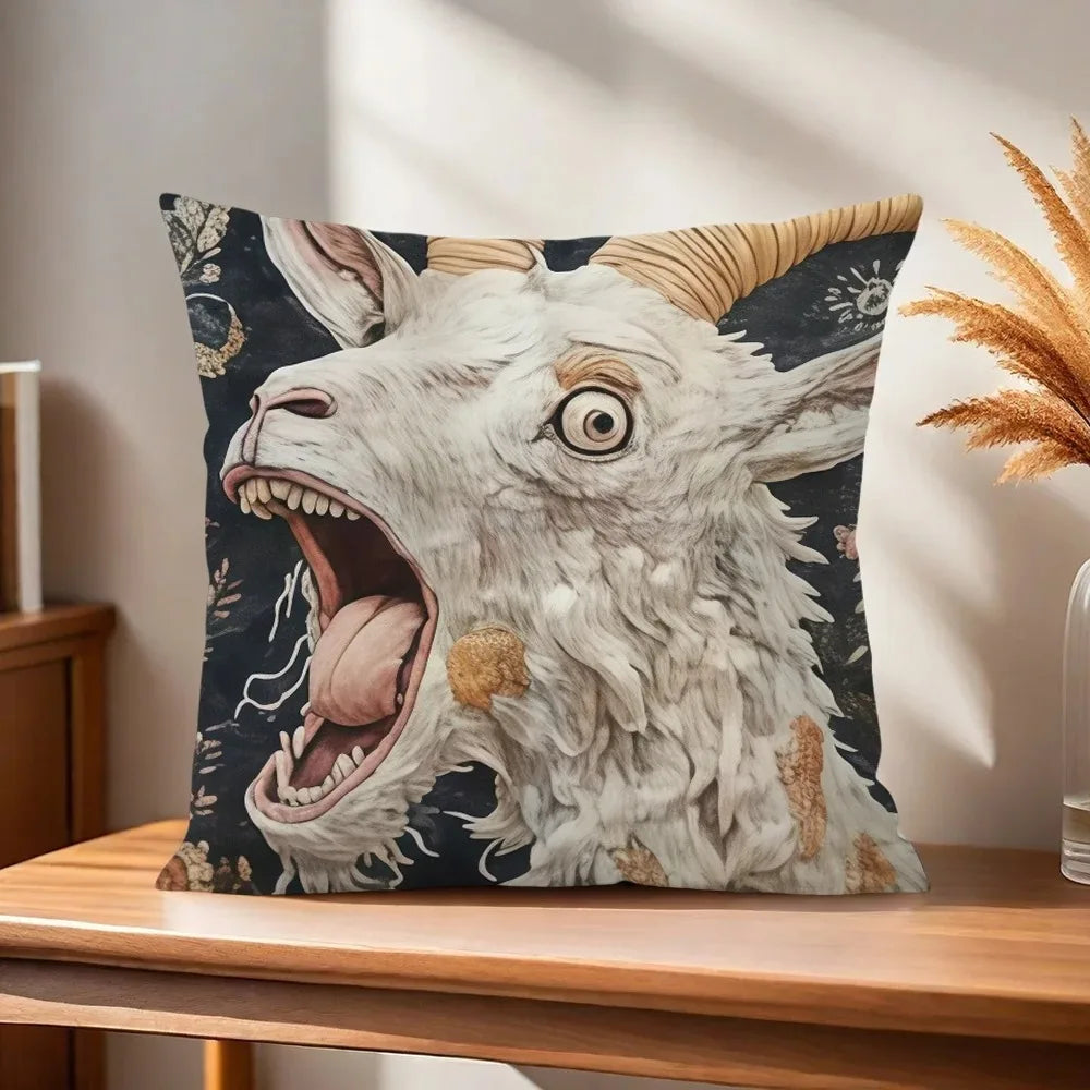 Chic Spooky Goat Face Throw Pillow Cover 17.7 x 17.7 in (45 x 45 cm), Decorative Cushion Case for Sofa, Car, Office