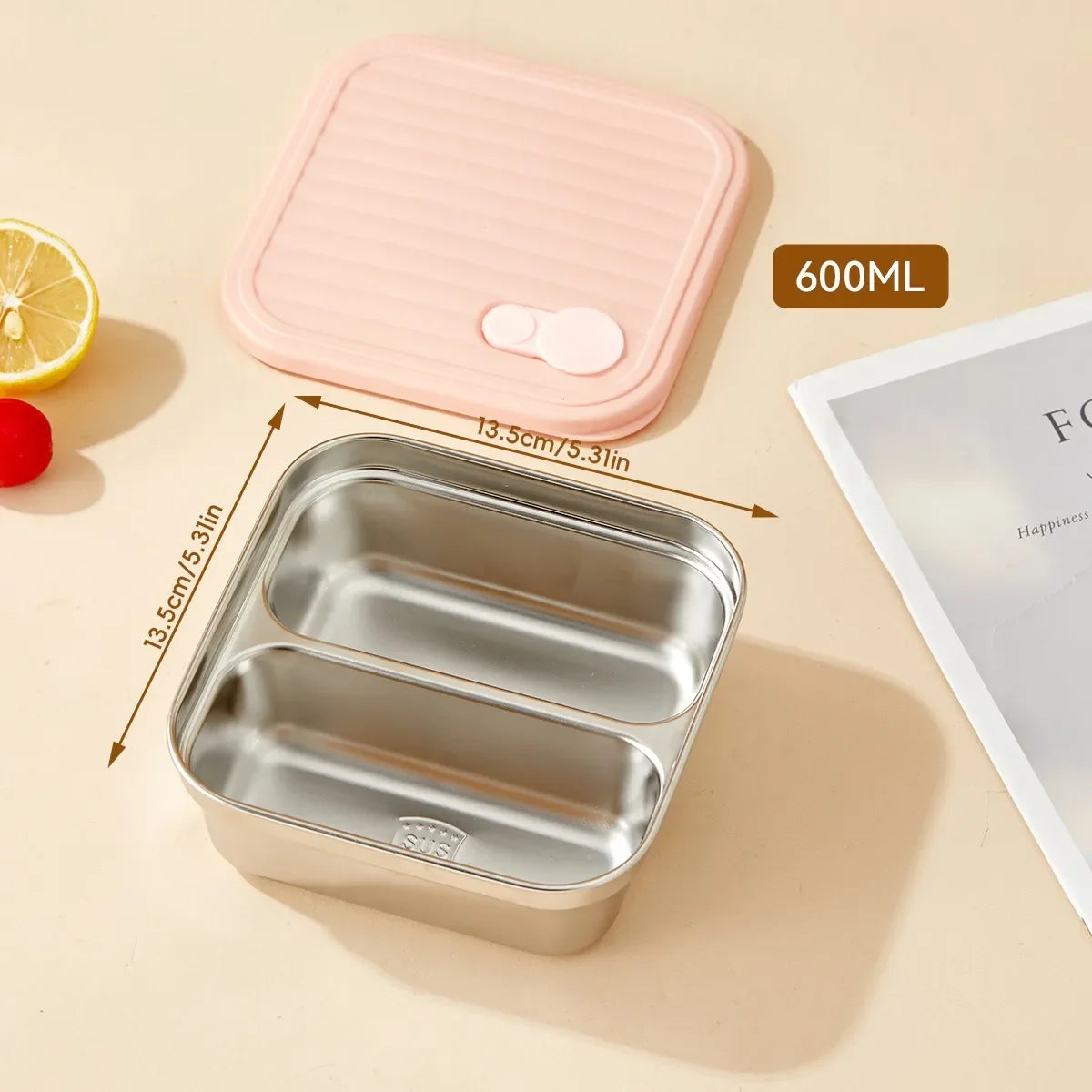 304 Stainless Steel Bento Box - Divided Airtight Lunch Box with Lid, Leakproof Meal Prep Container for Kids & Students