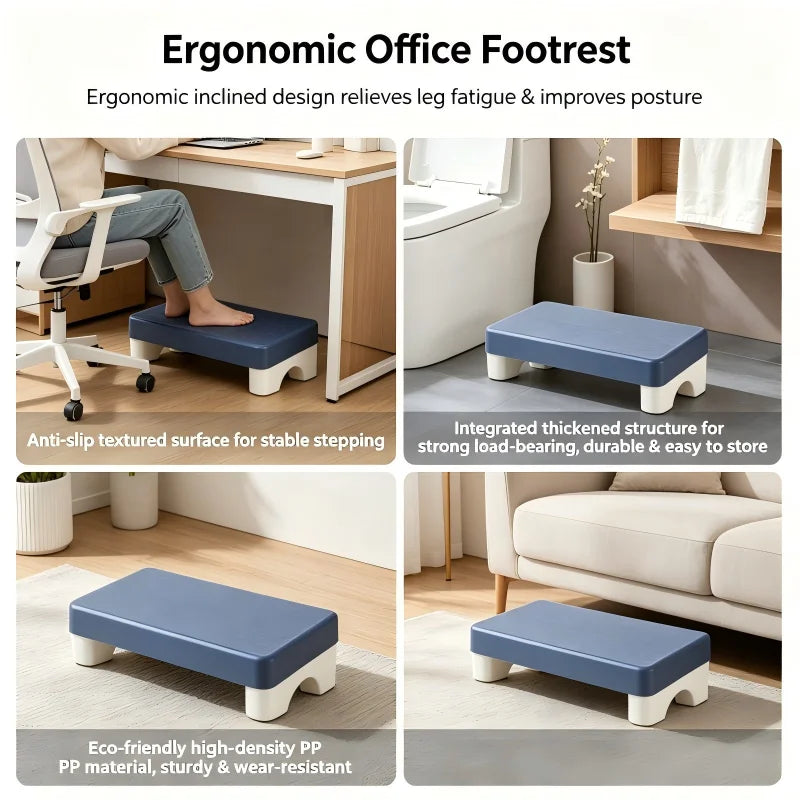 Ergonomic PP Footrest Under-Desk Foot Stool Cushioned Foot Rest for Office Home Sofa