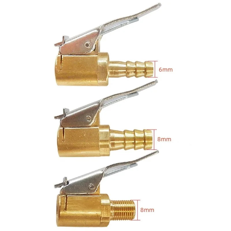 Brass Clip-On Tire Valve Air Chuck Adapter - Fits 6mm (0.24 in) & 8mm (0.31 in) Inflator Connector